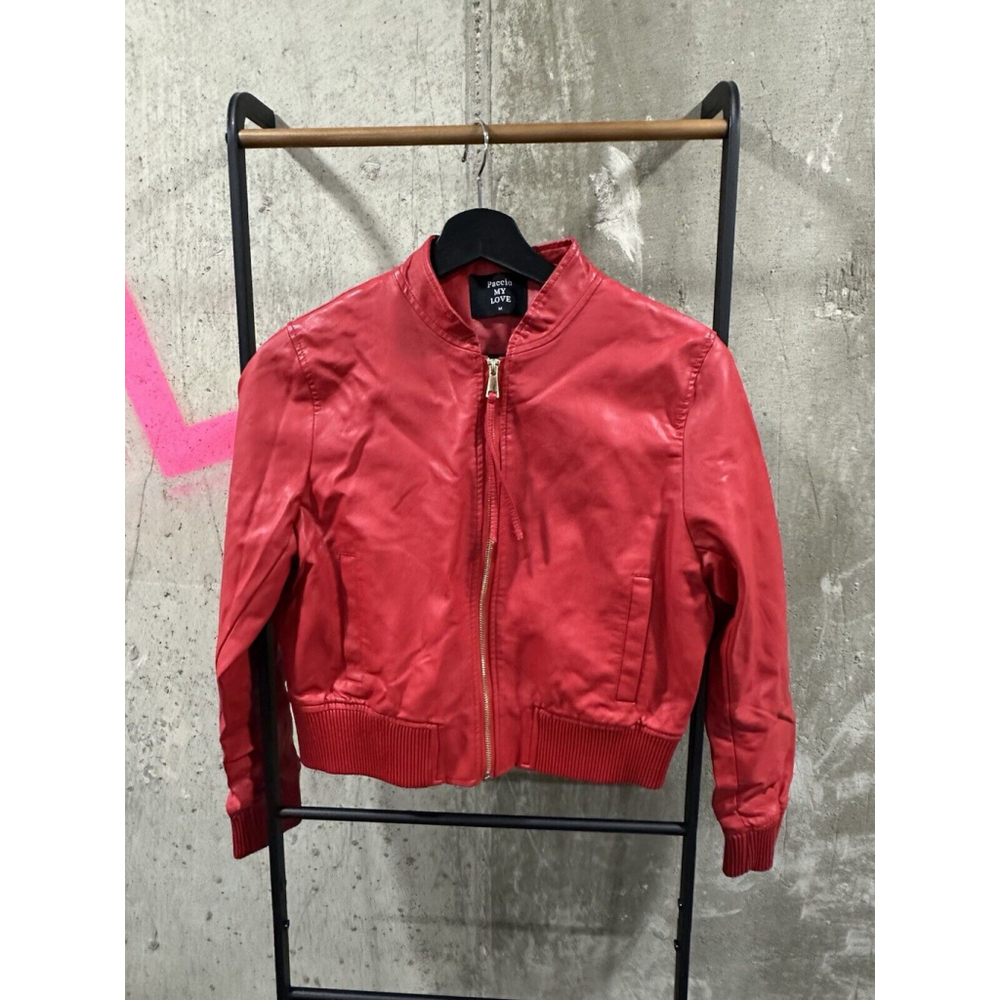Paccio My Love Red Faux Leather W/T Open Back Jacket Size M